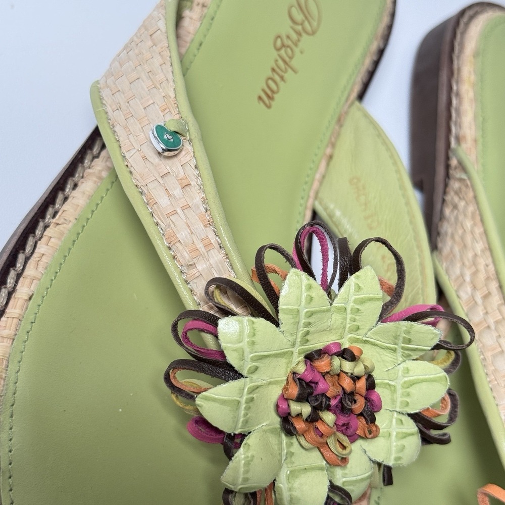 Brighton Orchid Flip Flops Womens Size 6.5 Green Leather Slip On Sandals - Picture 10 of 13